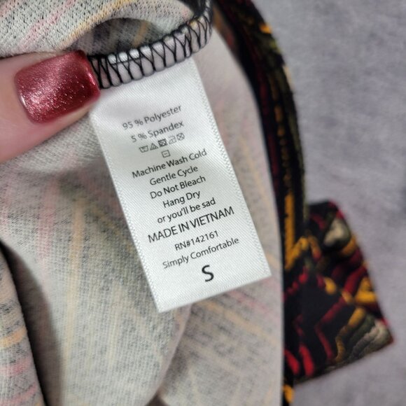 LuLaRoe Womens Cassie Skirt S Black Yellow Red Geometric Bodycon Stretch Pencil - Picture 6 of 7